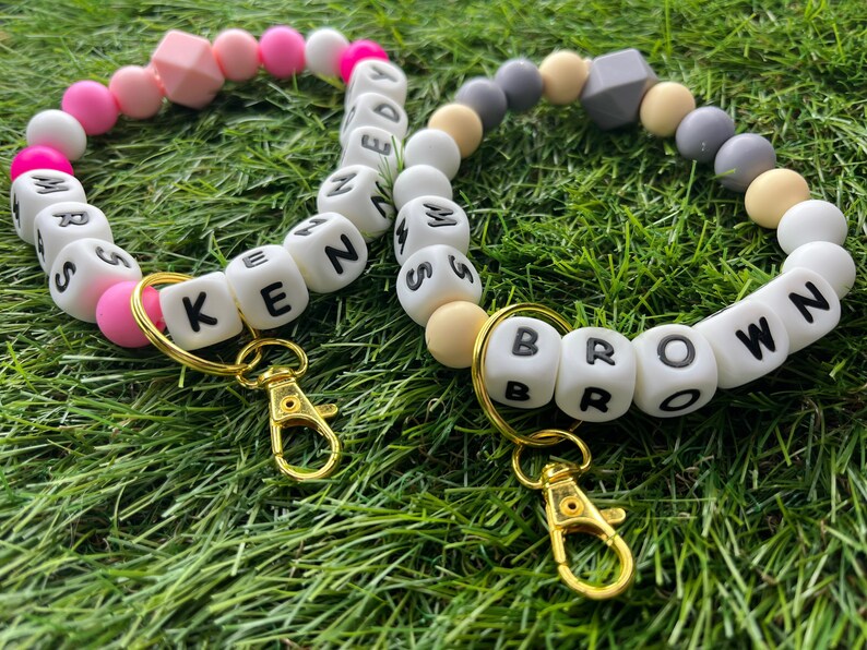 Personalized Silicone Bead Key Chain Wristlet