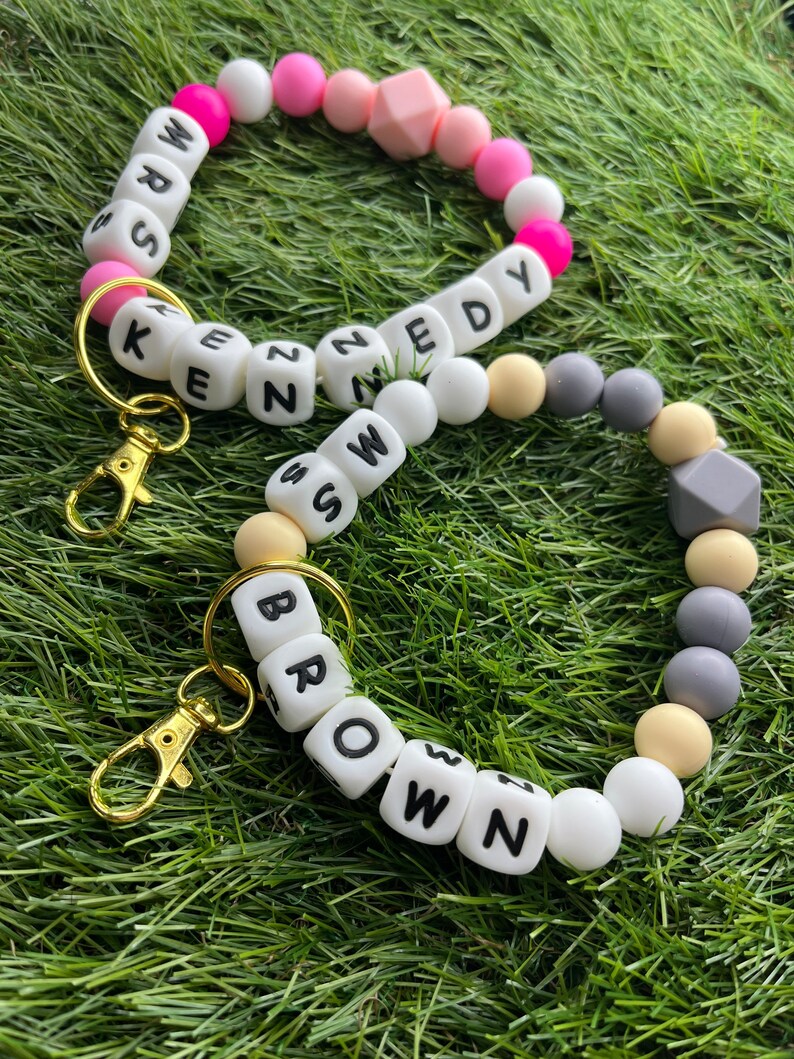 Personalized Silicone Bead Key Chain Wristlet