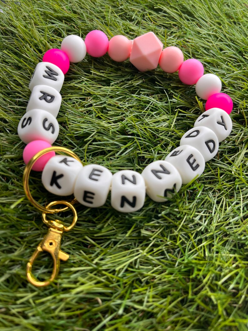 Personalized Silicone Bead Key Chain Wristlet