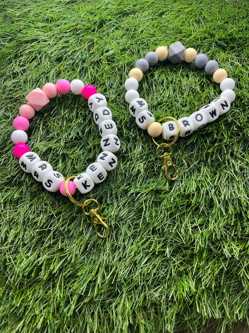 Personalized Silicone Bead Key Chain Wristlet