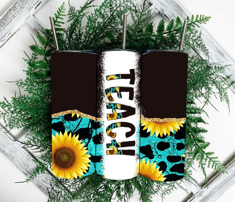 Teal Sunflower Tumbler