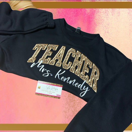 Teacher embroidered crew neck